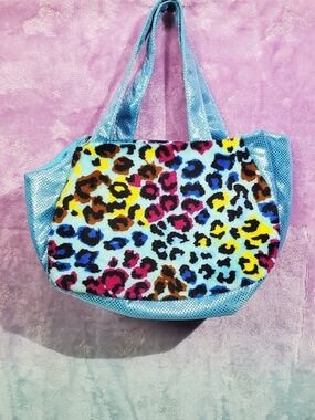 RARE Homerbest Blue Leopard Print Purse Tote Plush 7" x 3" x 4"
